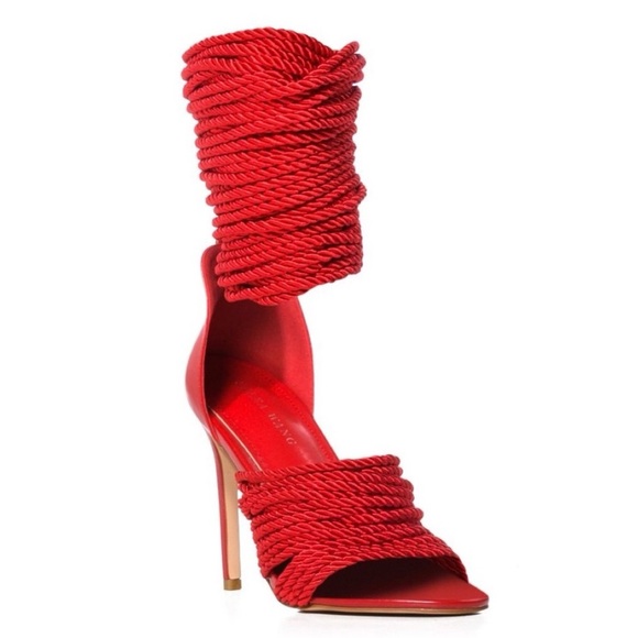 EUC AZALEA WANG Totally Knotted Up Rope Charlene Sandal Heels in Red - Picture 2 of 16